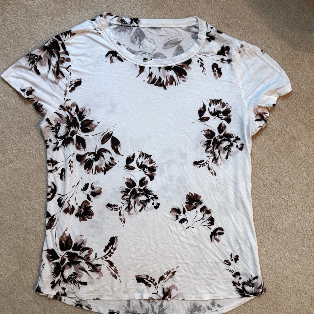 Maurices White and Brown Floral Short Sleeve Top